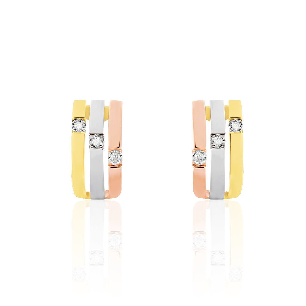 KATA 1 Damen Creolen Gold Tricolor 375 (9 Karat) Diamant Wei&szlig; 0,02 ct Barren