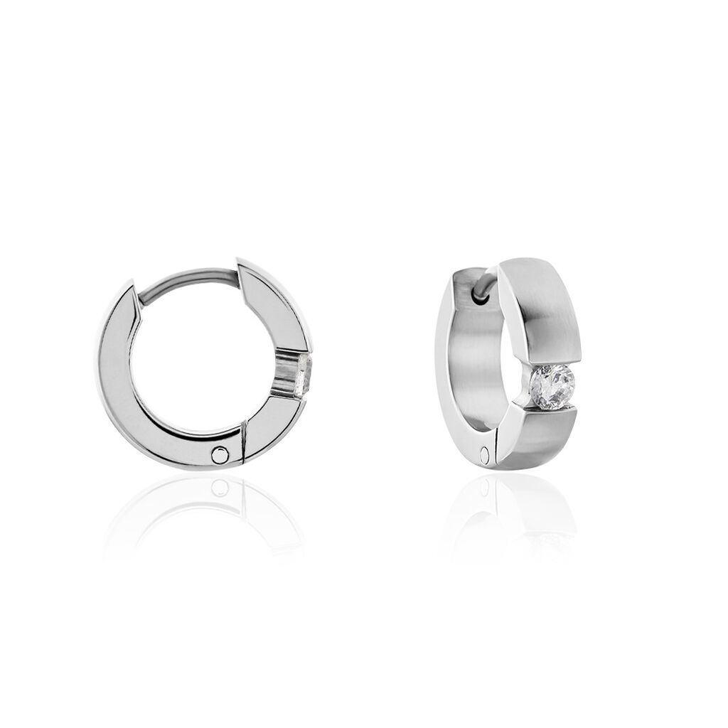 MOLLY Damen Creolen Titan Zirkonia Weiß B 4 mm, Creolen mit Stein