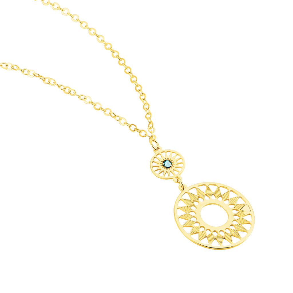 SOLE Damen Collier Gold 375 (9 Karat) Zirkonia Türkis Kreis - Halsketten Damen | OROVIVO