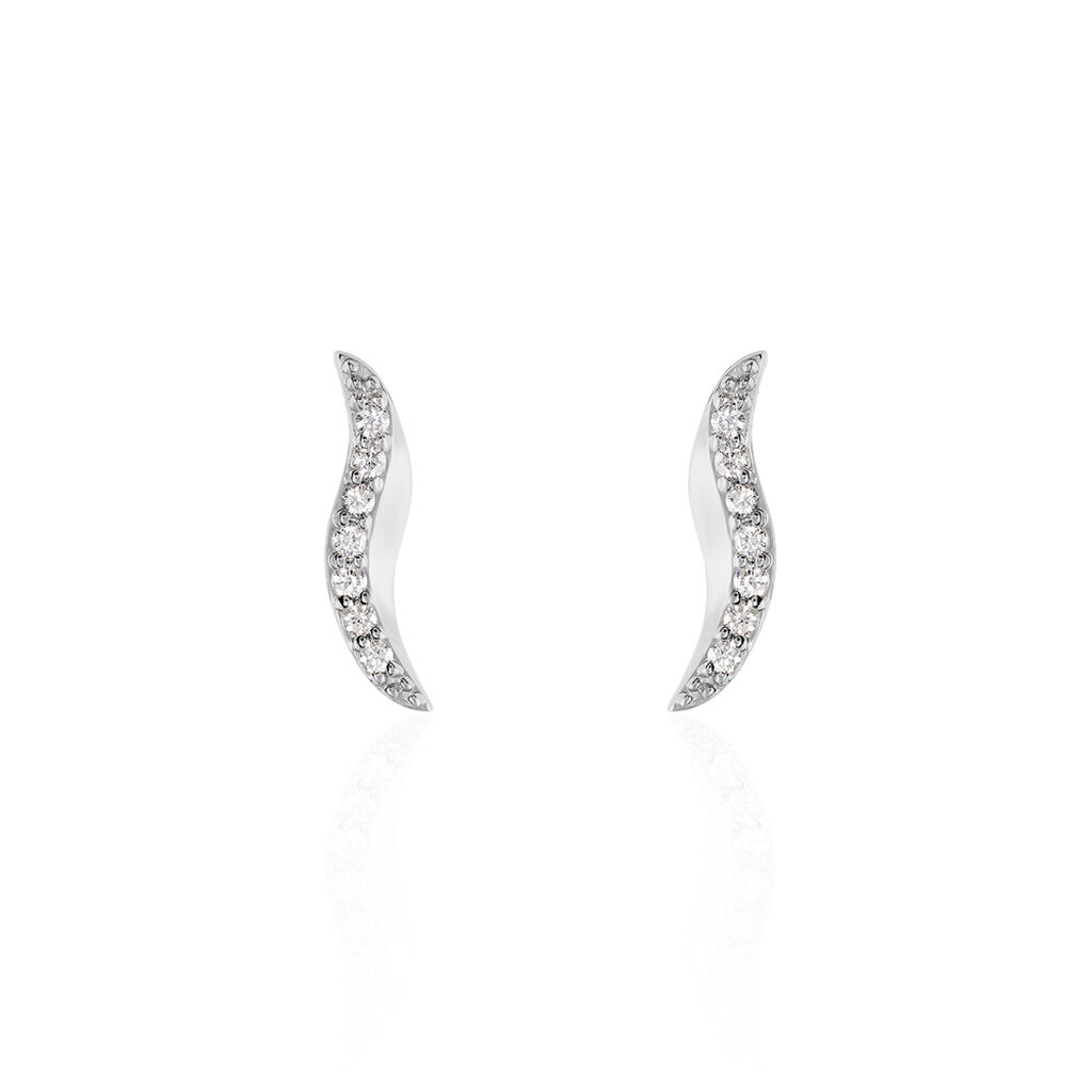 LATA Damen Ohrstecker Wei&szlig;gold 375 (9 Karat) Diamant Wei&szlig; 0,1 ct Welle