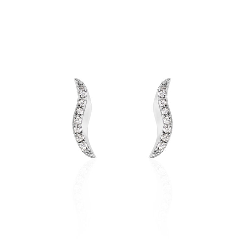LATA Damen Ohrstecker Wei&szlig;gold 375 (9 Karat) Diamant Wei&szlig; 0,1 ct Welle - Ohrstecker Damen | OROVIVO