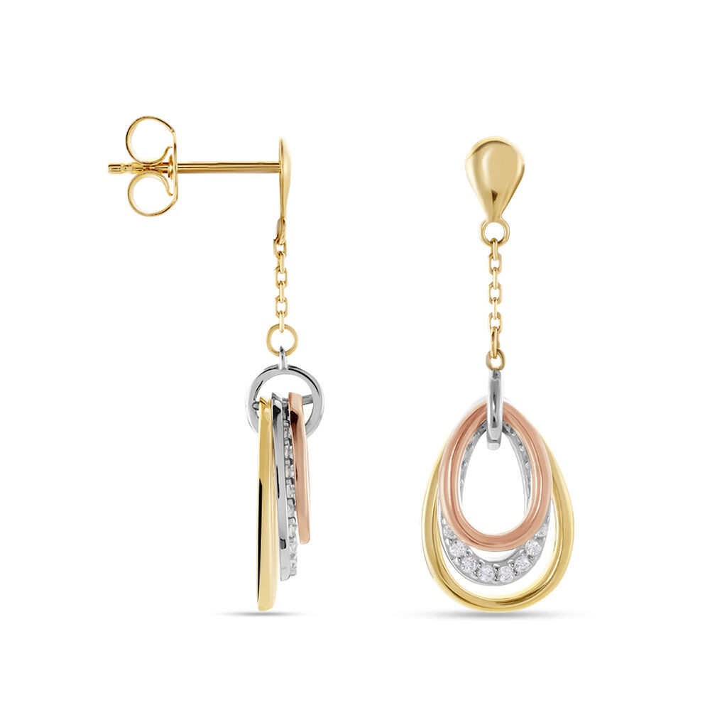 Damen Ohrstecker Lang Gold 375 Tricolor Zirkonia - Ohrringe mit Stein Damen | OROVIVO