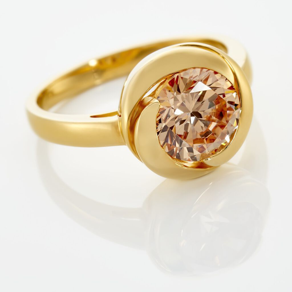 Damen Ring Silber vergoldet 925 Zirkonia Champagner Spirale Yellina  - Solitärringe Damen | OROVIVO