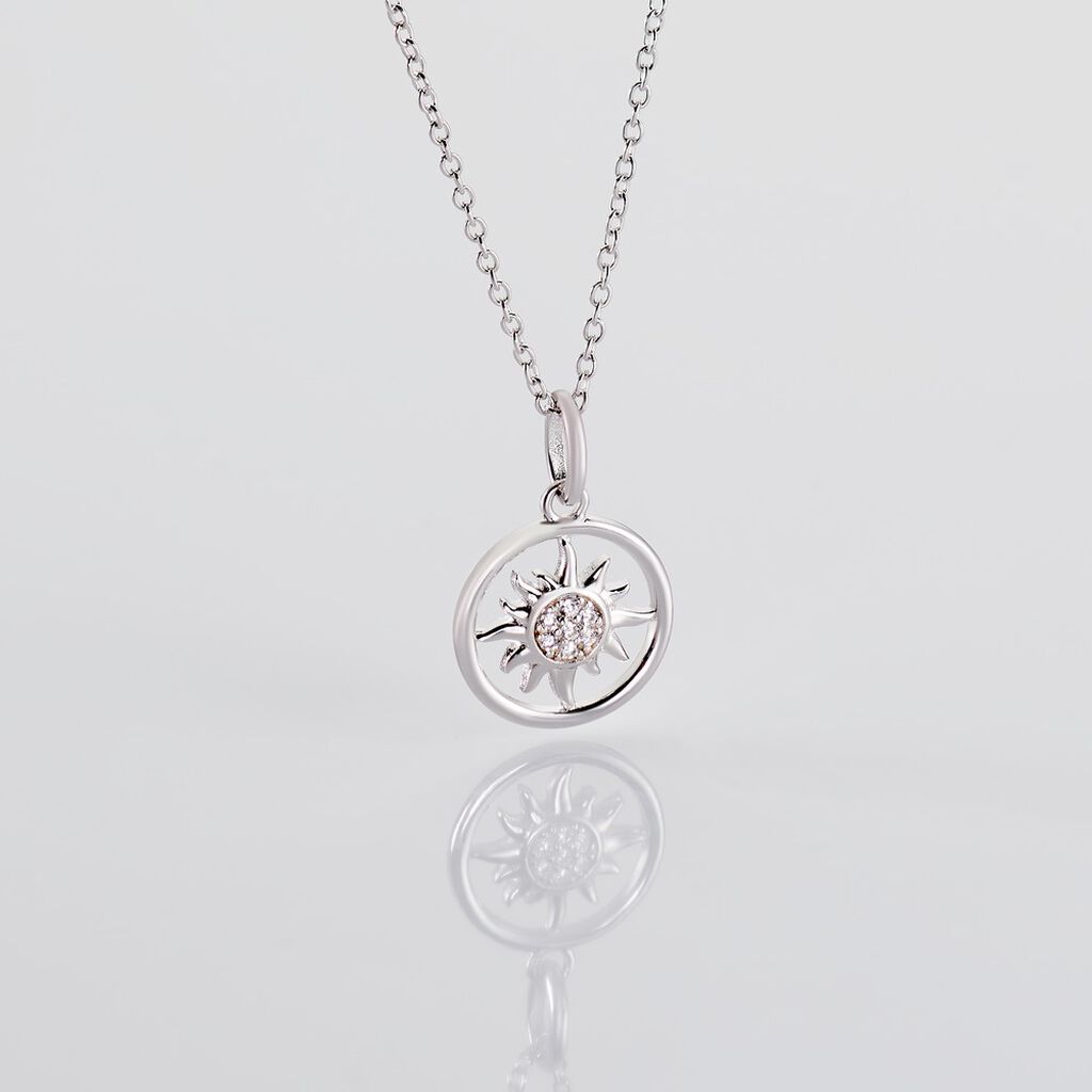 YASMIN Damen Anh&auml;nger Silber 925 Zirkonia Wei&szlig; 0,07 ct Sonne