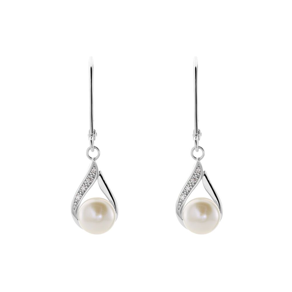 DAPHNE 2 Damen Ohrringe Lang Silber 925 Zuchtperle Weiß 0,76 ct, Ohrringe Lang mit Stein