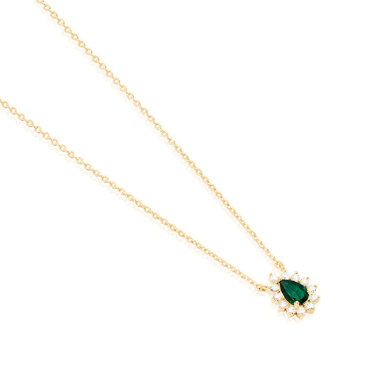 GENEVIEVE Damen Collier Vergoldet Zirkonia Gr&uuml;n Tropfen - Halsketten Damen | OROVIVO