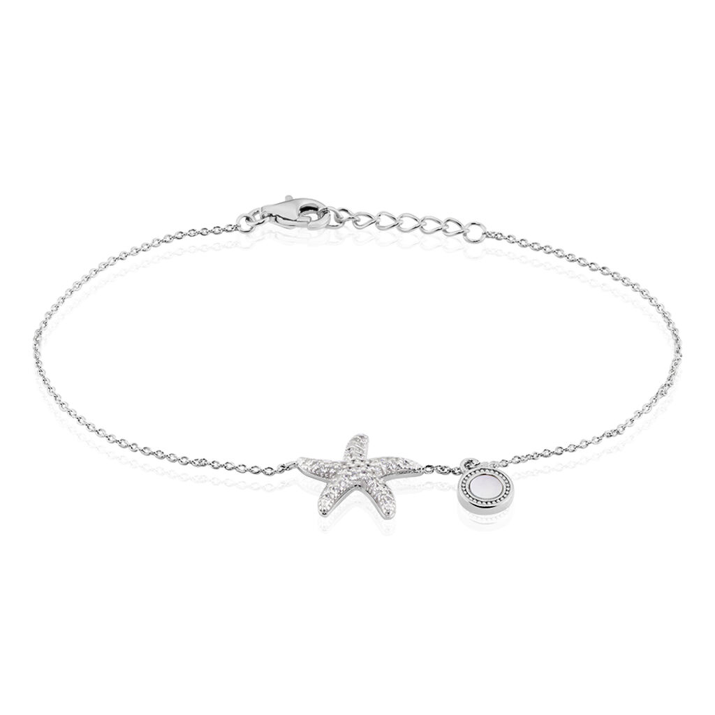 ZVEZDALINA Damen Armband Silber 925 Perlmutt Perlmutt Seestern B 1,1 mm, Armband mit Stein