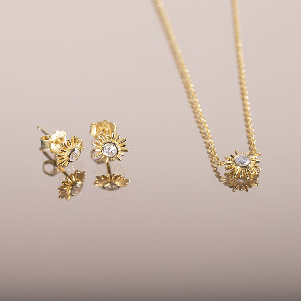 SUN Damen Collier Silber vergoldet 925 Zirkonia Wei&szlig; 0,03 ct Sonne