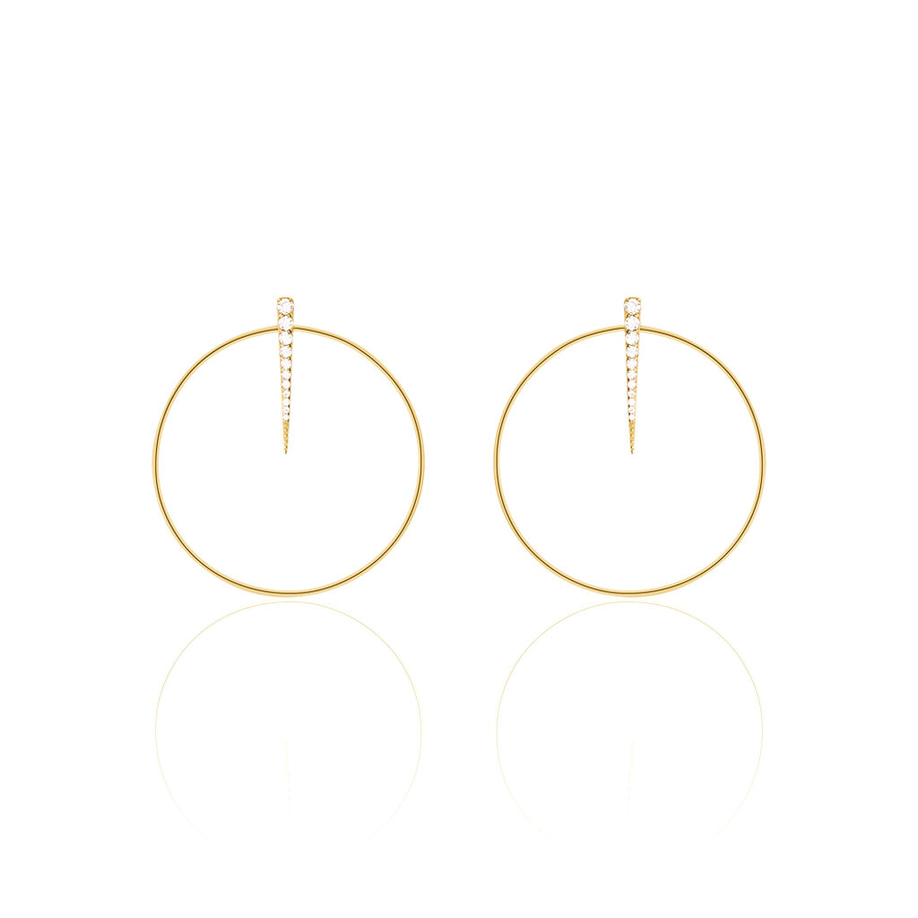 Damen Ohrringe Lang Silber vergoldet 925 Zirkonia Barren Kreis Rounded  - Ohrringe mit Stein Damen | OROVIVO
