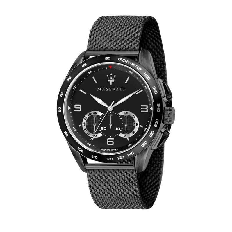 Orologio cronografo Maserati linea Traguardo cinturino e cassa in acciaio nero - Spannringe Herren | OROVIVO