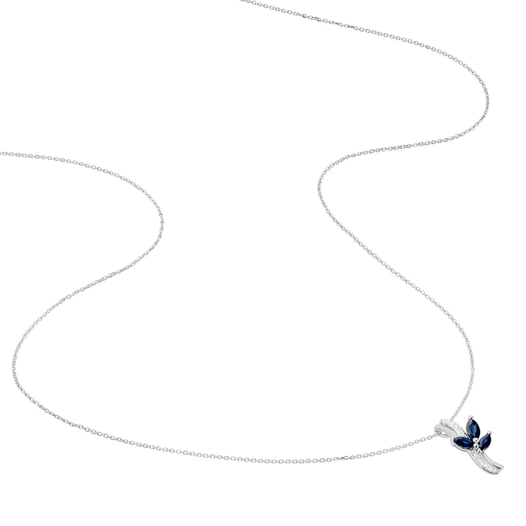 ANGIE Damen Collier Wei&szlig;gold 375 (9 Karat) Saphir Blau 0,01 ct Welle