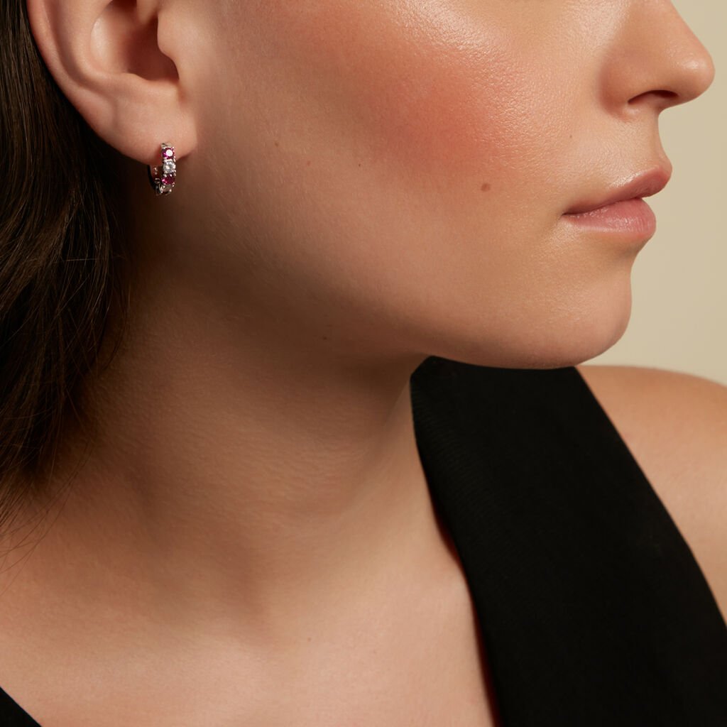 BEATRICE Damen Creolen Silber 925 Synthetischer Stein Rot 0,76 ct Kreis