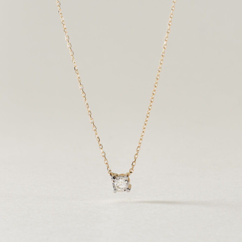 Damen Collier Gold 375 Diamant 0,07ct Viereck Illusion Pastille - Halsketten Damen | OROVIVO