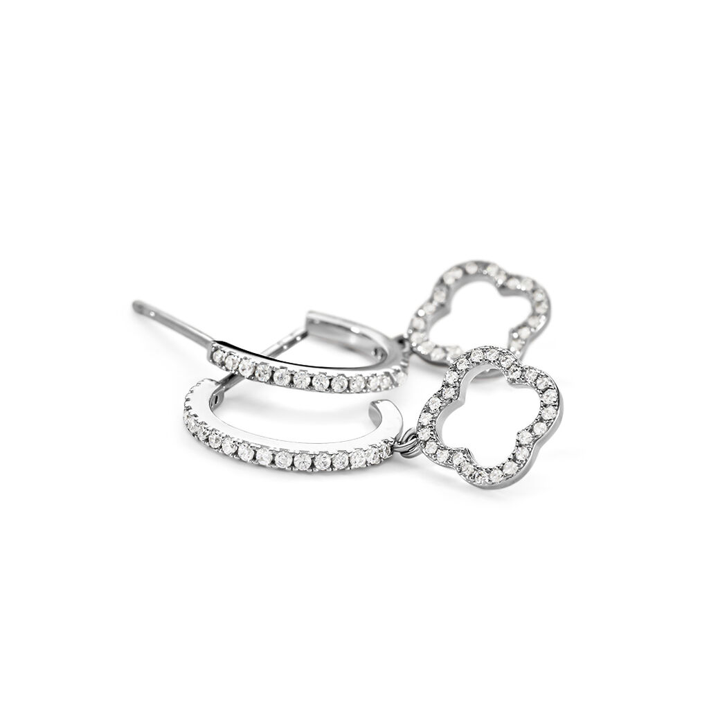 SELENA Damen Ohrringe Lang Silber 925 Zirkonia Weiß Talisman Kleeblatt - Ohrringe mit Stein Damen | OROVIVO