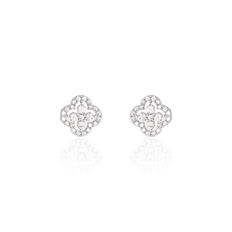 Boucles D'oreilles Puces Or Blanc Oxyde De Zirconium - Spannringe Damen | OROVIVO