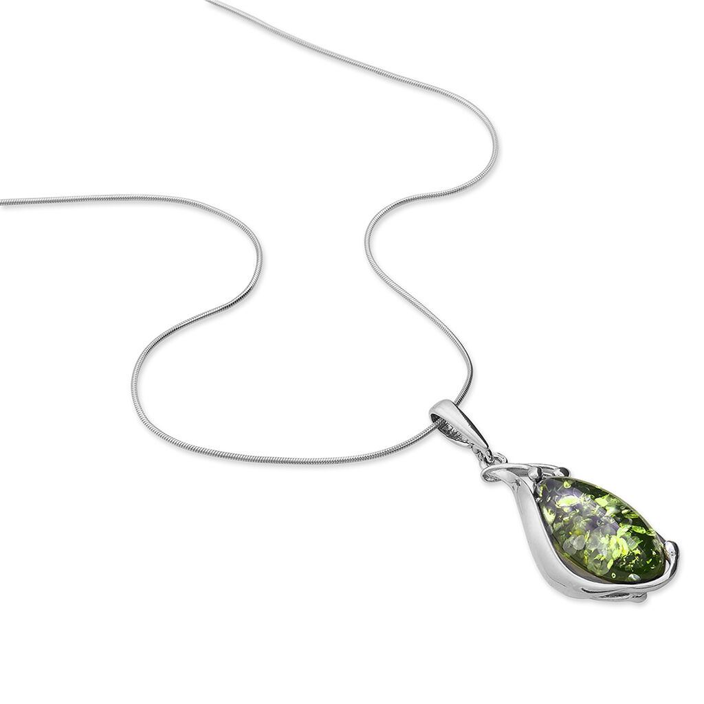 Collier Pelagie Argent Et Ambre Verte - Spannringe Damen | OROVIVO