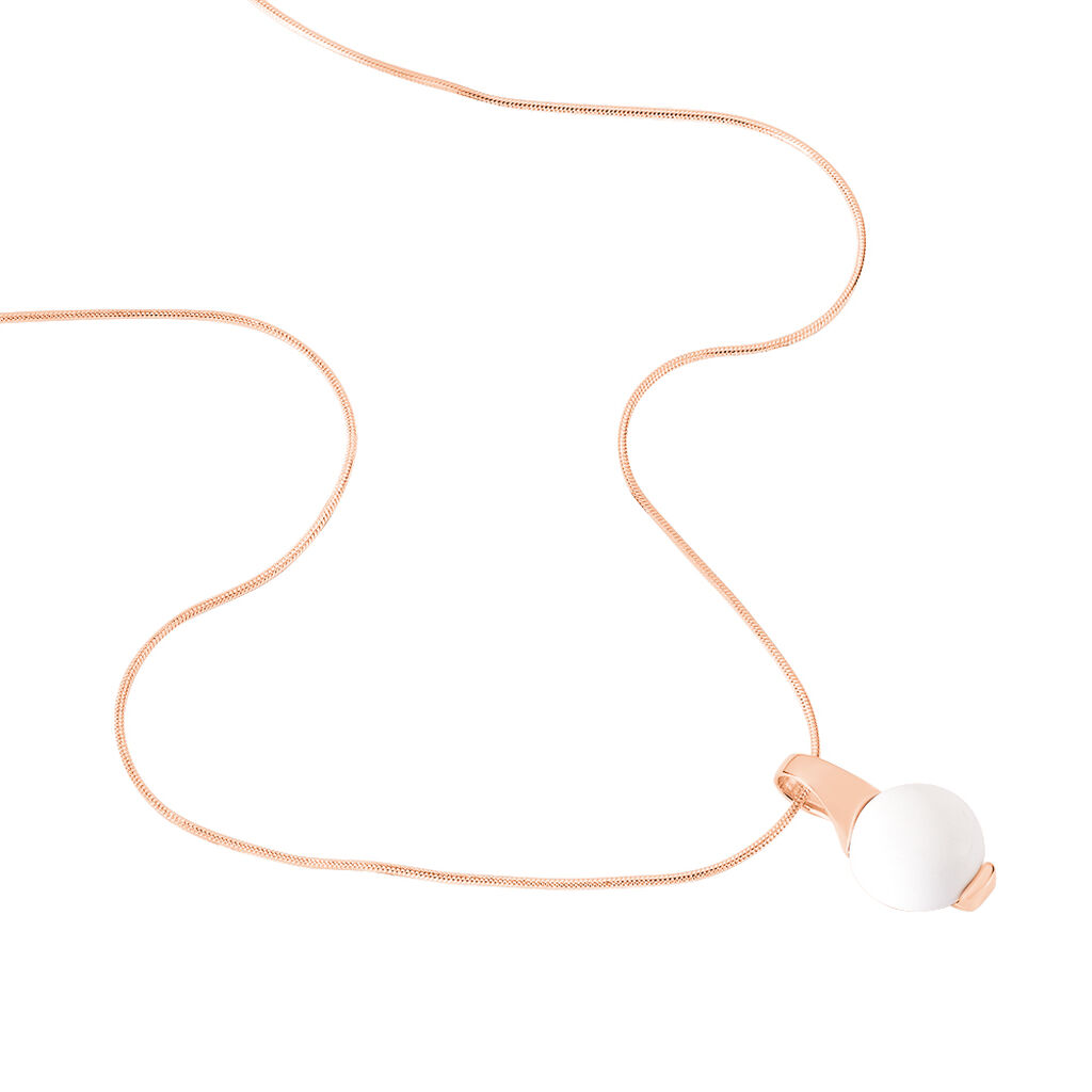 FILIPINKA Damen Collier Edelstahl rosevergoldet Achat Wei&szlig; 2,5 ct Ball