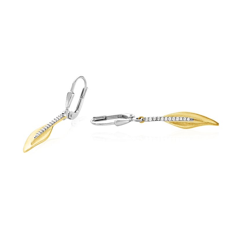 ALEVTINA Damen Ohrringe Lang Silber 925 Zirkonia Weiß Blatt - Ohrringe mit Stein Damen | OROVIVO