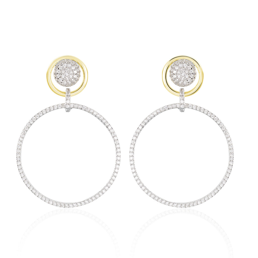 Damen Ohrringe Lang Silber Bicolor 925 Zirkonia Kreis Orbit  - Ohrringe mit Stein Damen | OROVIVO
