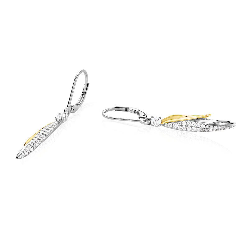 PAMINA Damen Ohrringe Lang Silber Bicolor Gelb/Silber 925 Zirkonia Wei&szlig; 0,28 ct Palmblatt - Ohrringe mit Stein Damen | OROVIVO