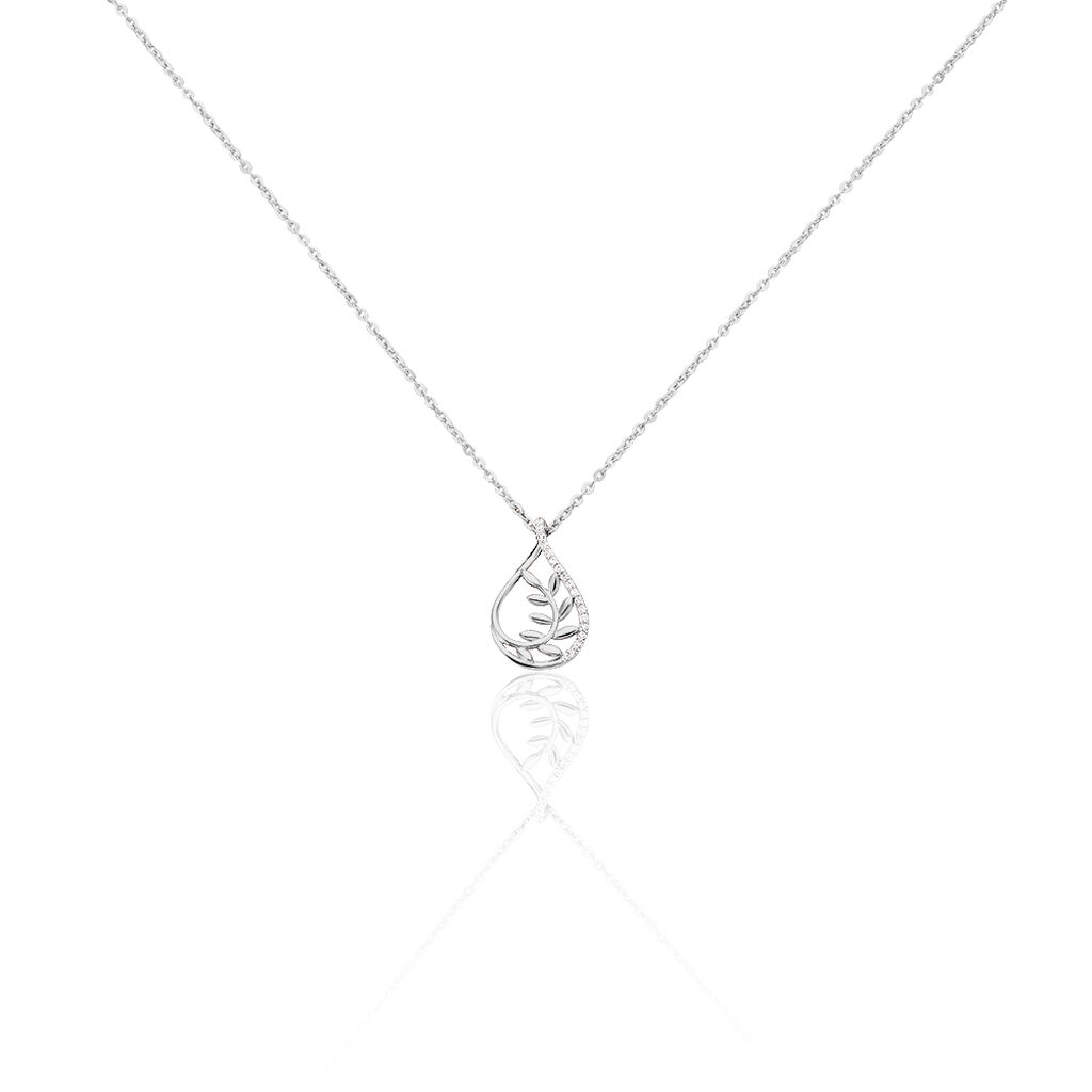 BERITA Damen Collier Silber 925 Zirkonia Weiß Blatt, Collier mit Stein