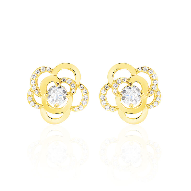 FLORA 2 Damen Ohrstecker Gold 375 (9 Karat) Zirkonia Wei&szlig; 1,15 ct Blume - Ohrstecker Damen | OROVIVO