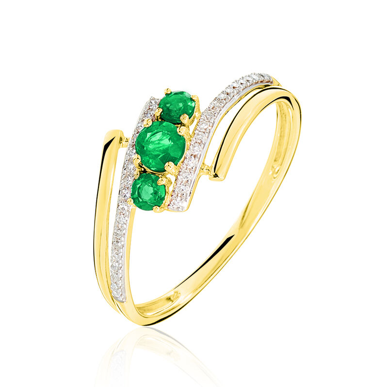 Bague Or Jaune Diamant Et Emeraude - Spannringe Damen | OROVIVO