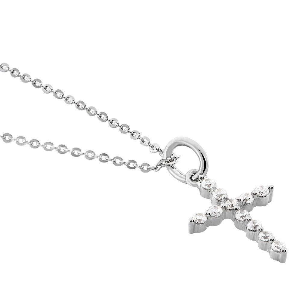 NORINE 01 Damen Collier Silber 925 Zirkonia Wei&szlig; Religi&ouml;ses Kreuz