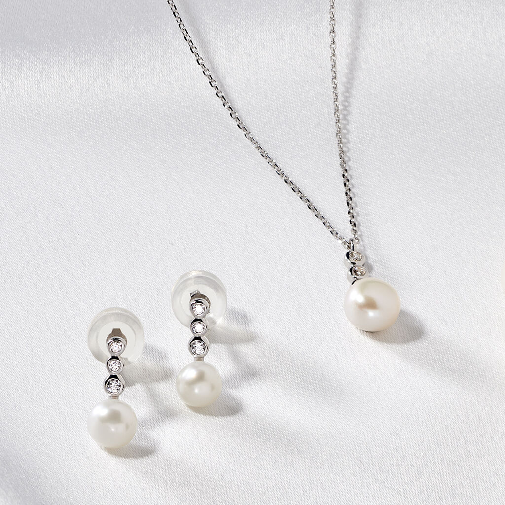 LEONIE 2 Damen Collier Weißgold 375 (9 Karat) Zuchtperle Perlmutt Ball - Halsketten Damen | OROVIVO