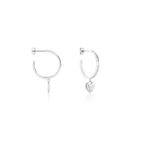 Damen Creolen Edelstahl Kristall Weiß Fantasiecharakter Minnie Heart 21,00mm  - Creolen Damen | OROVIVO