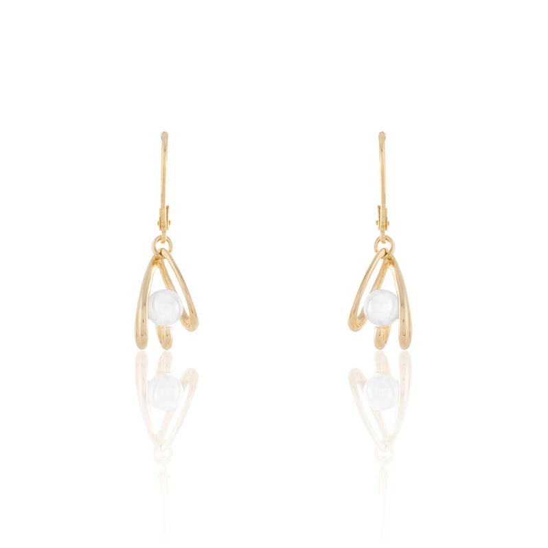 Boucles D'oreilles Pendantes Sanela Plaque Or Jaune Perle D'imitation - Spannringe Damen | OROVIVO