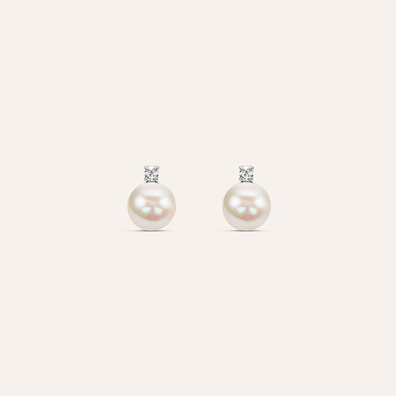 Orecchini Lobo Silver Pearls Argento Rodiato Perla sintentica Cubic Zirconia - Spannringe Damen | OROVIVO