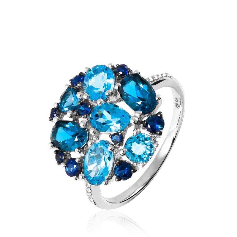 Bague Or Blanc Topaze Et Diamant Et Saphir - Spannringe Damen | OROVIVO