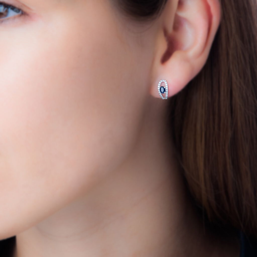 Boucles D'oreilles Puces Orlana Or Blanc Saphir Et Diamant - Spannringe Damen | OROVIVO