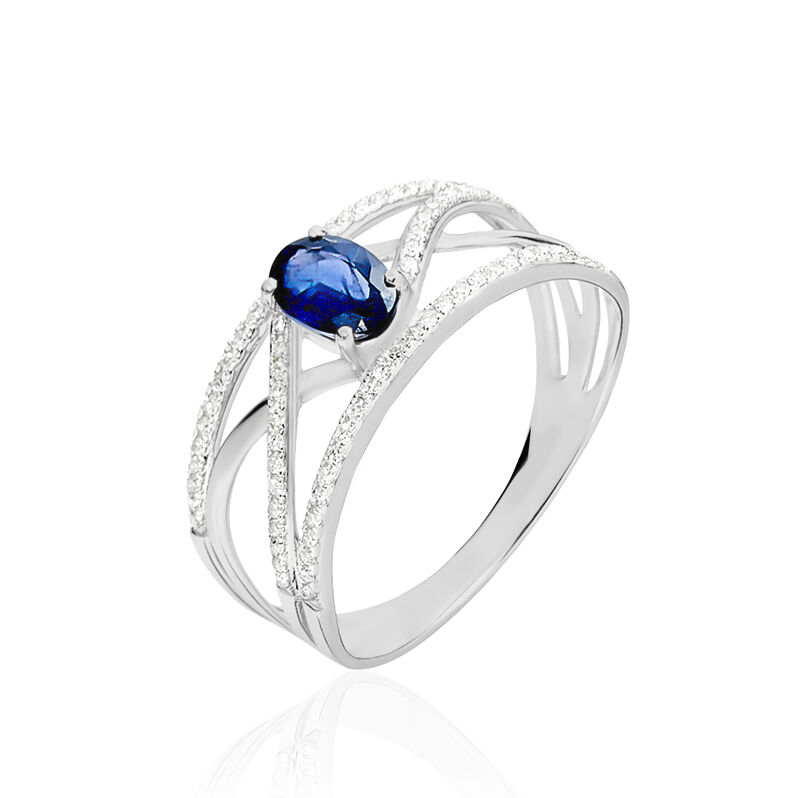Bague Emeralina Or Blanc Saphir Et Diamant - Spannringe Damen | OROVIVO