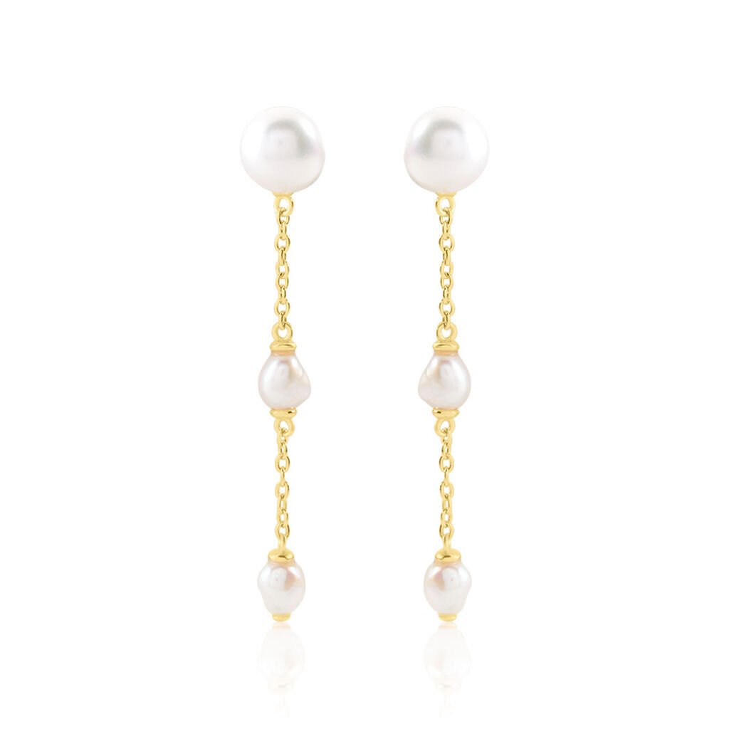 SHALIMAR Damen Ohrringe Lang Silber vergoldet 925 Zuchtperle Weiß 3,75 ct B 1 mm, Ohrringe Lang mit Stein