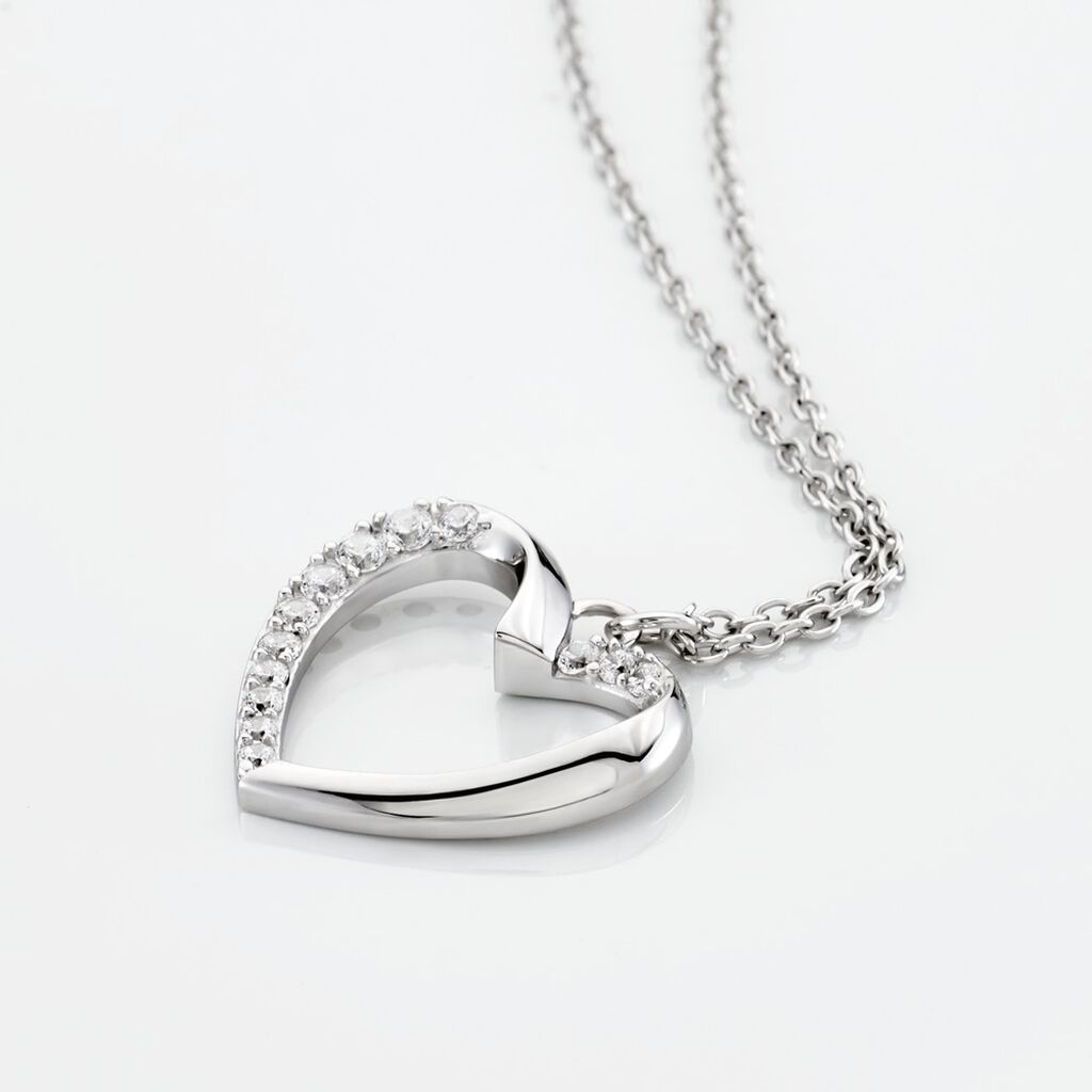 ASHLEY HERZ Damen Collier Silber 925 Zirkonia Wei&szlig; 0,02 ct Herz B 1,2 mm