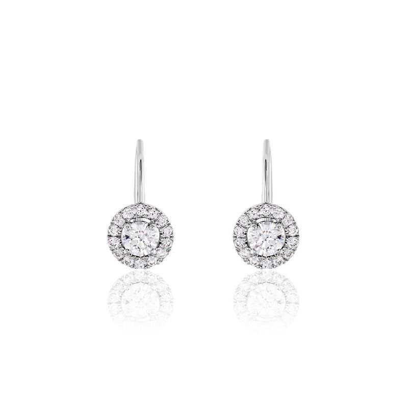 Boucles D'oreilles Pendantes Mentoura Or Weiss Diamant Synthétique - Spannringe Damen | OROVIVO