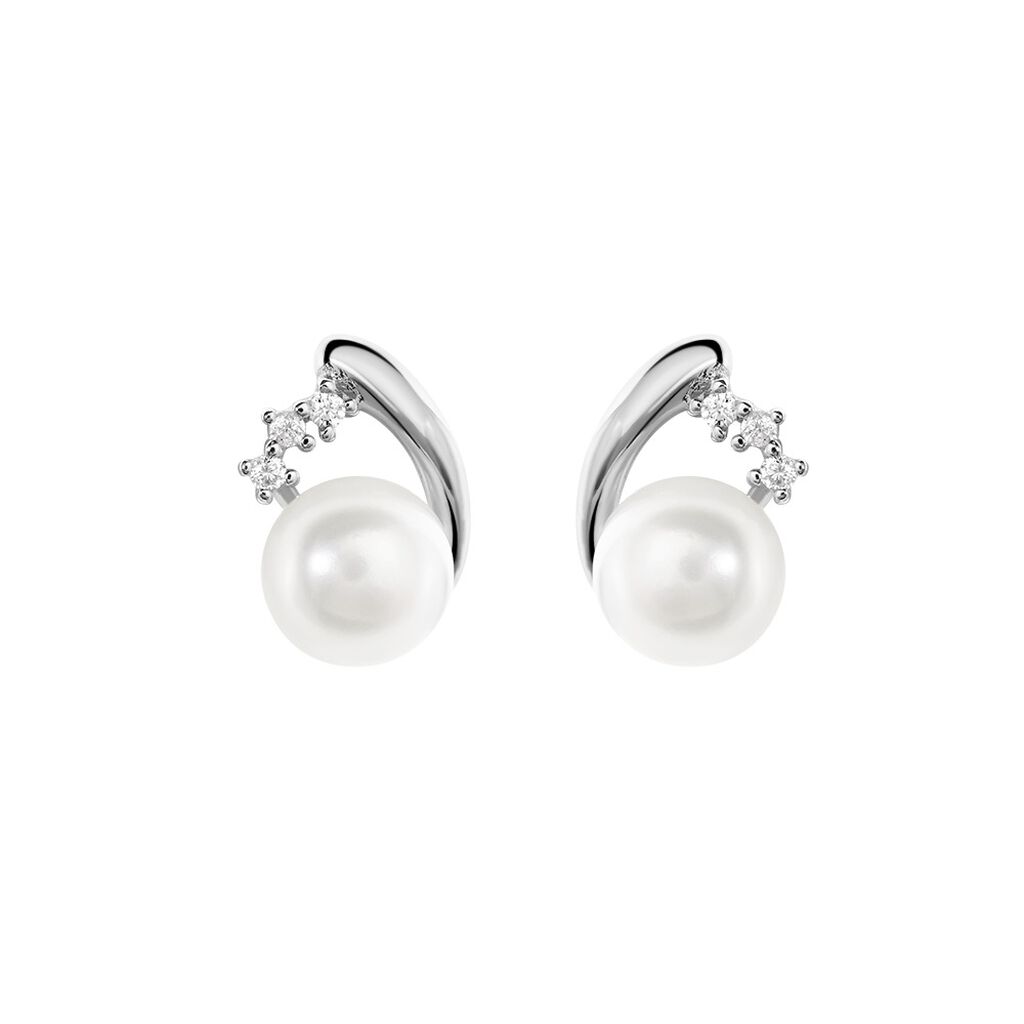 Thumbnail - AMY 4 Damen Ohrstecker Silber 925 Zuchtperle Weiß 0,6 ct, Ohrstecker mit Stein