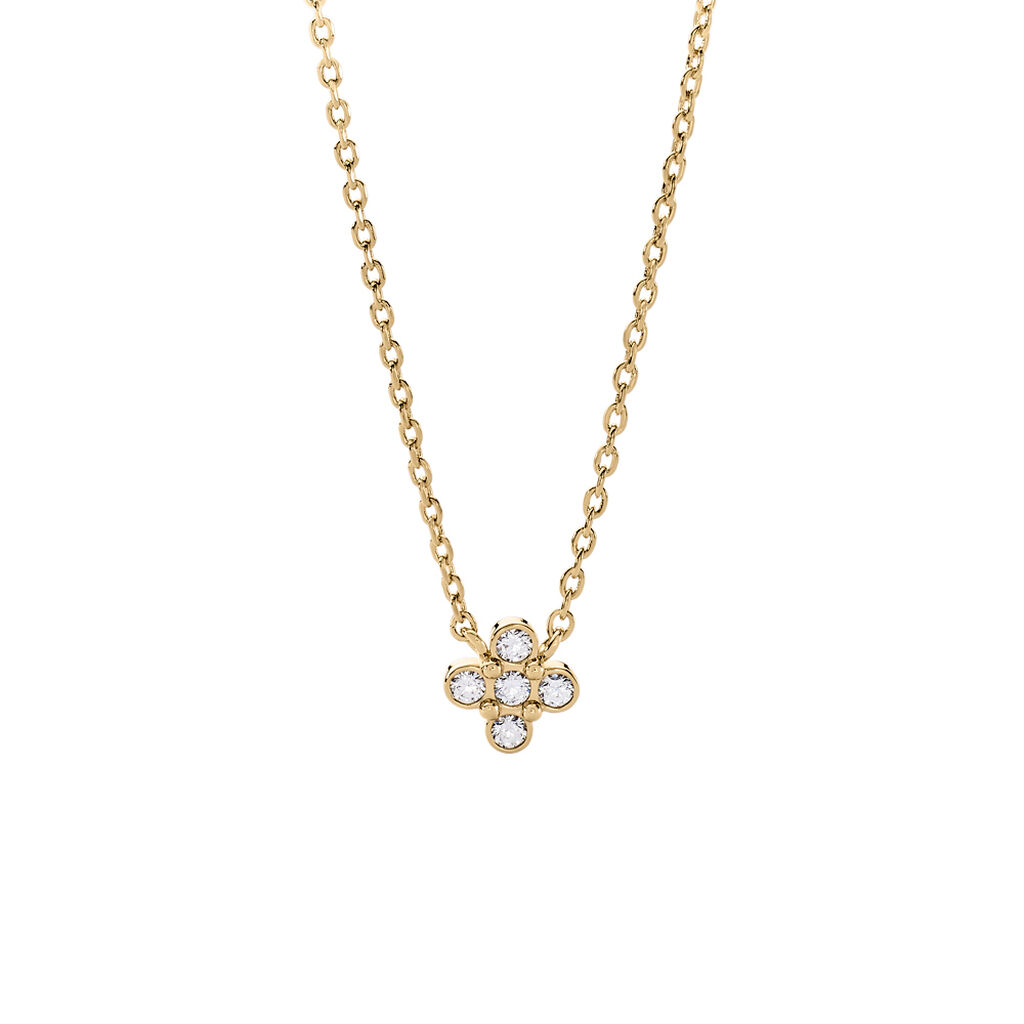 ELOVYN Damen Collier Vergoldet 750 Zirkonia Wei&szlig; Kreuz