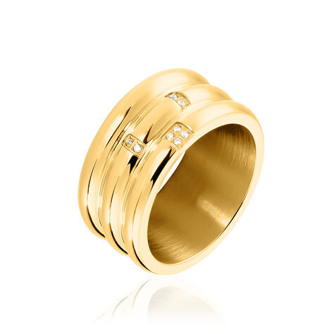 MELANI Damen Ring Edelstahl vergoldet Zirkonia Wei&szlig;