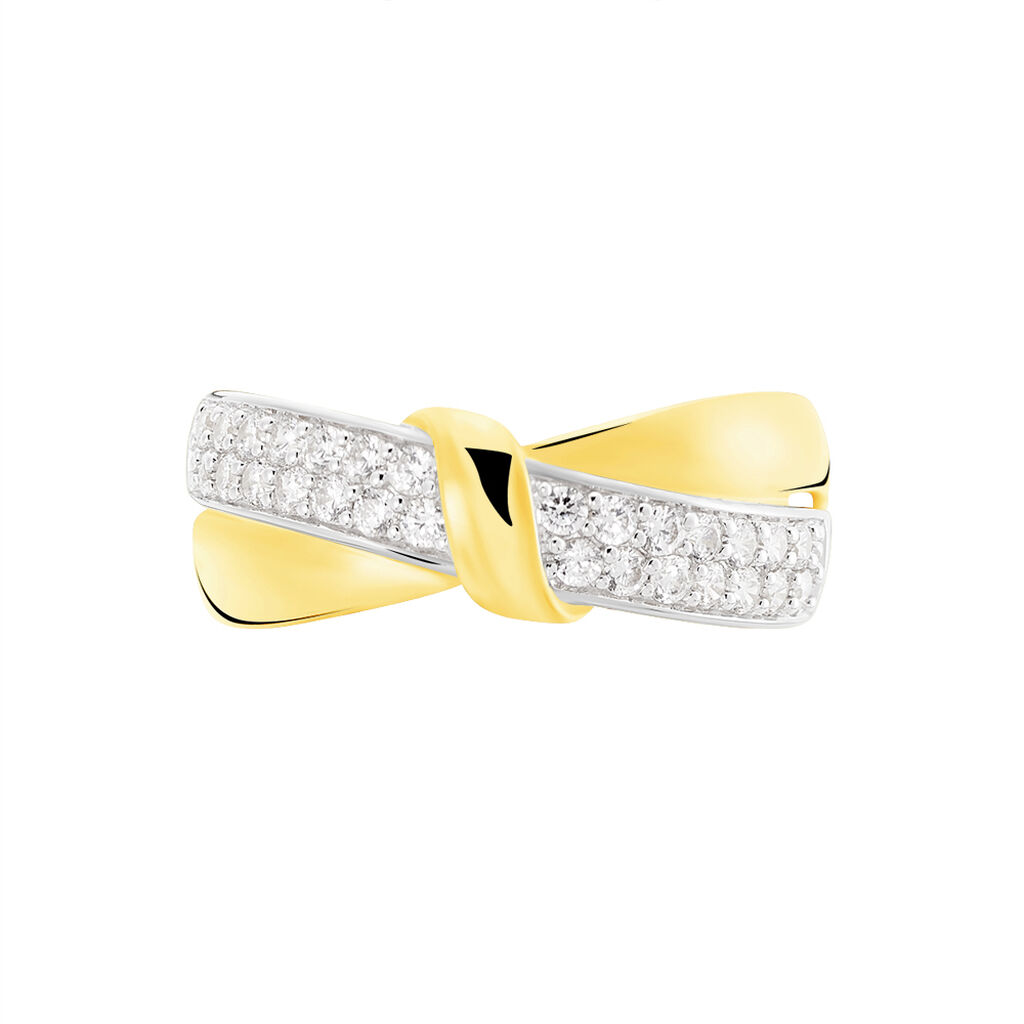 Damen Ring Gold Bicolor 375 (9 Karat) Zirkonia Wei&szlig; B 19 mm
