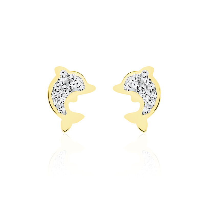 Boucles D'oreilles Puces Eleanor Dauphin 0 Or Jaune Strass - Spannringe Damen | OROVIVO