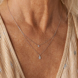 Damen Halskette Weißgold 375 Diamanten 0,17ct Drop - Ketten mit Anhänger Damen | OROVIVO