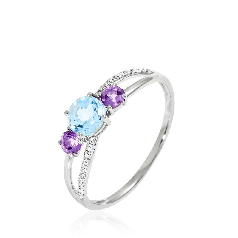 Bague Daniela Or Blanc Amethyste Et Diamant Et Topaze - Spannringe Damen | OROVIVO