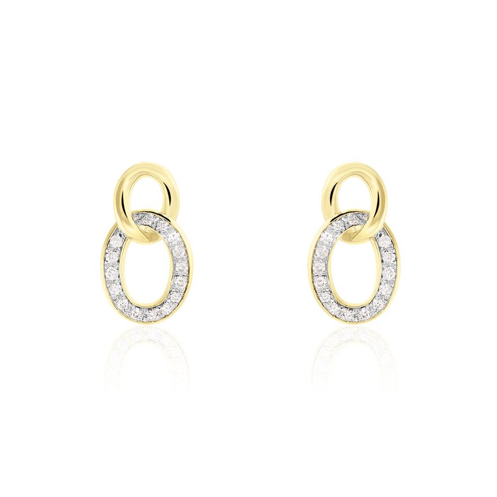 PANY Damen Ohrstecker Gold Bicolor Gelb/Silber 375 (9 Karat) Diamant Wei&szlig; 0,06 ct Oval