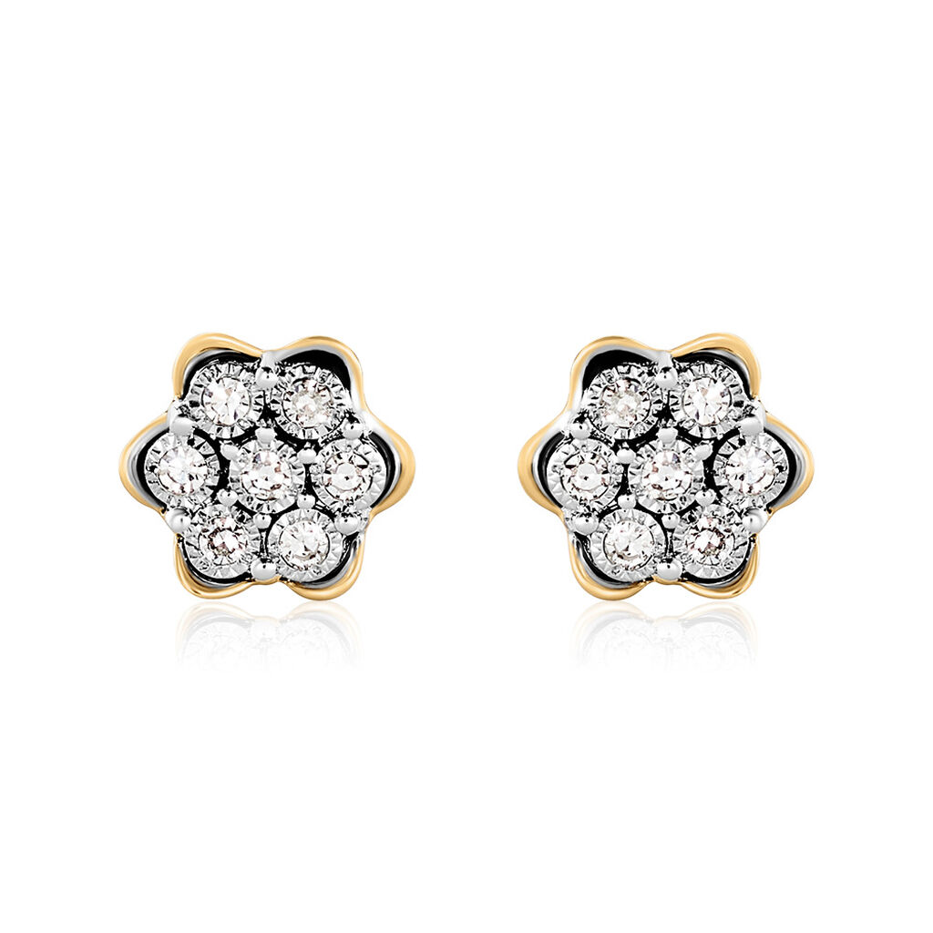 KAROLINE Damen Ohrstecker Gold 375 (9 Karat) Diamant Weiß 0,05 ct Blume, Ohrstecker mit Stein