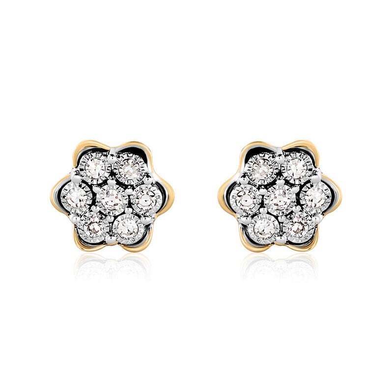 KAROLINE Damen Ohrstecker Gold 375 (9 Karat) Diamant Wei&szlig; 0,05 ct Blume - Ohrstecker Damen | OROVIVO