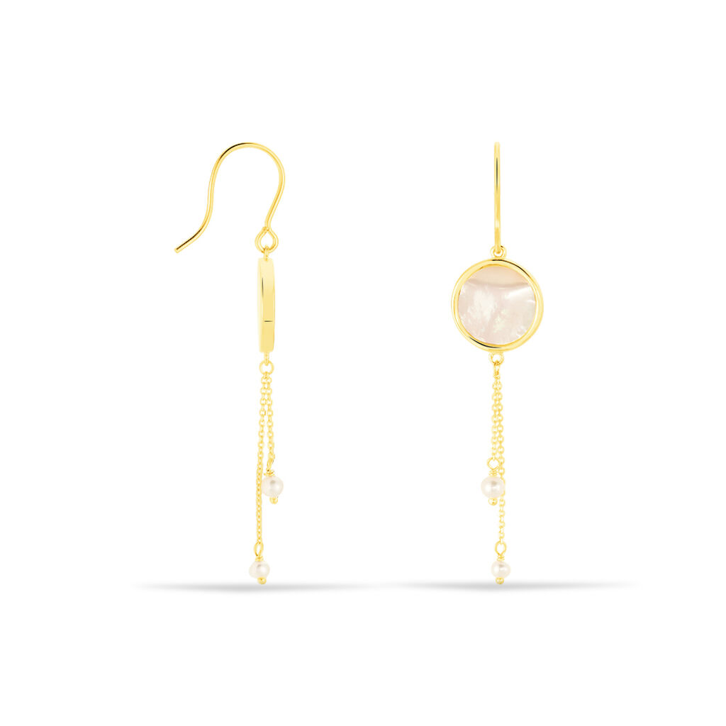 LIA Damen Ohrringe Lang Gold 375 (9 Karat) Perlmutt Perlmutt Kreis