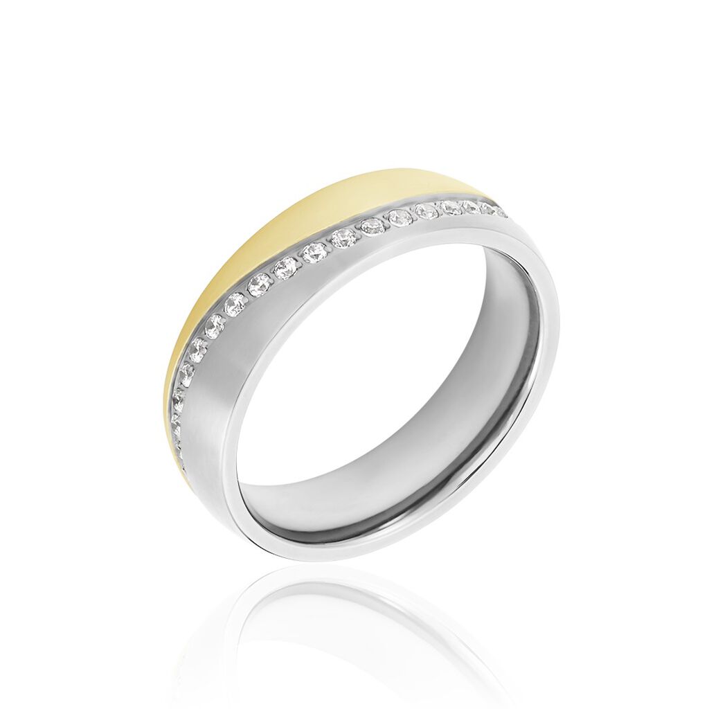 Thumbnail - Damen Ring Titan Bicolor Gelb/Silber Zirkonia Weiß 0,39 ct B 6 mm, Ring mit Stein